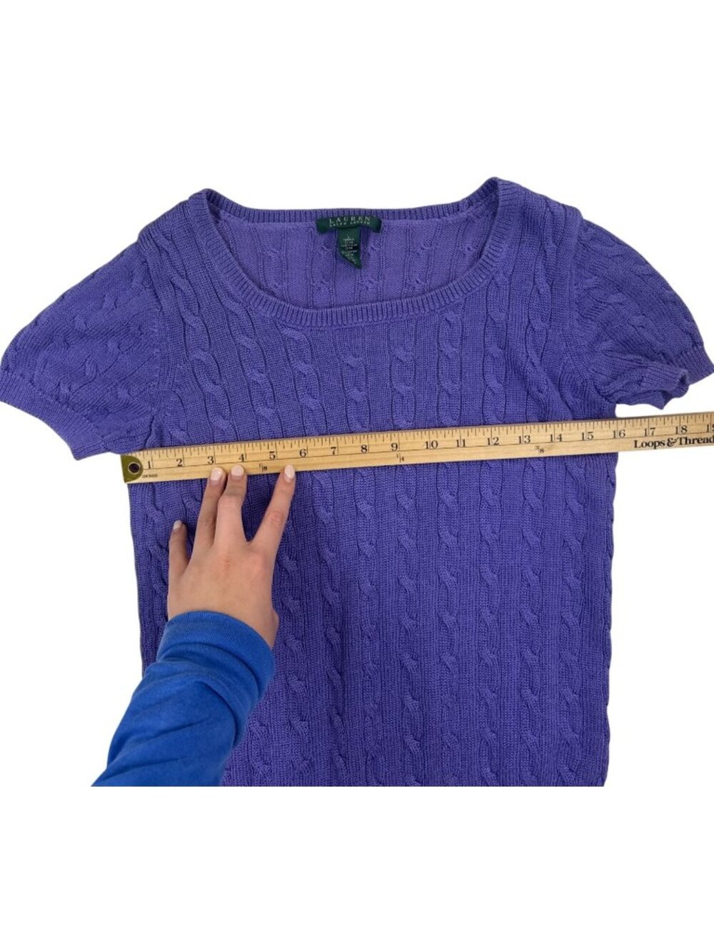 Lauren Ralph Lauren Women's L Purple Cable Knit Short Sleeve Sweater Preppy - Picture 6 of 8